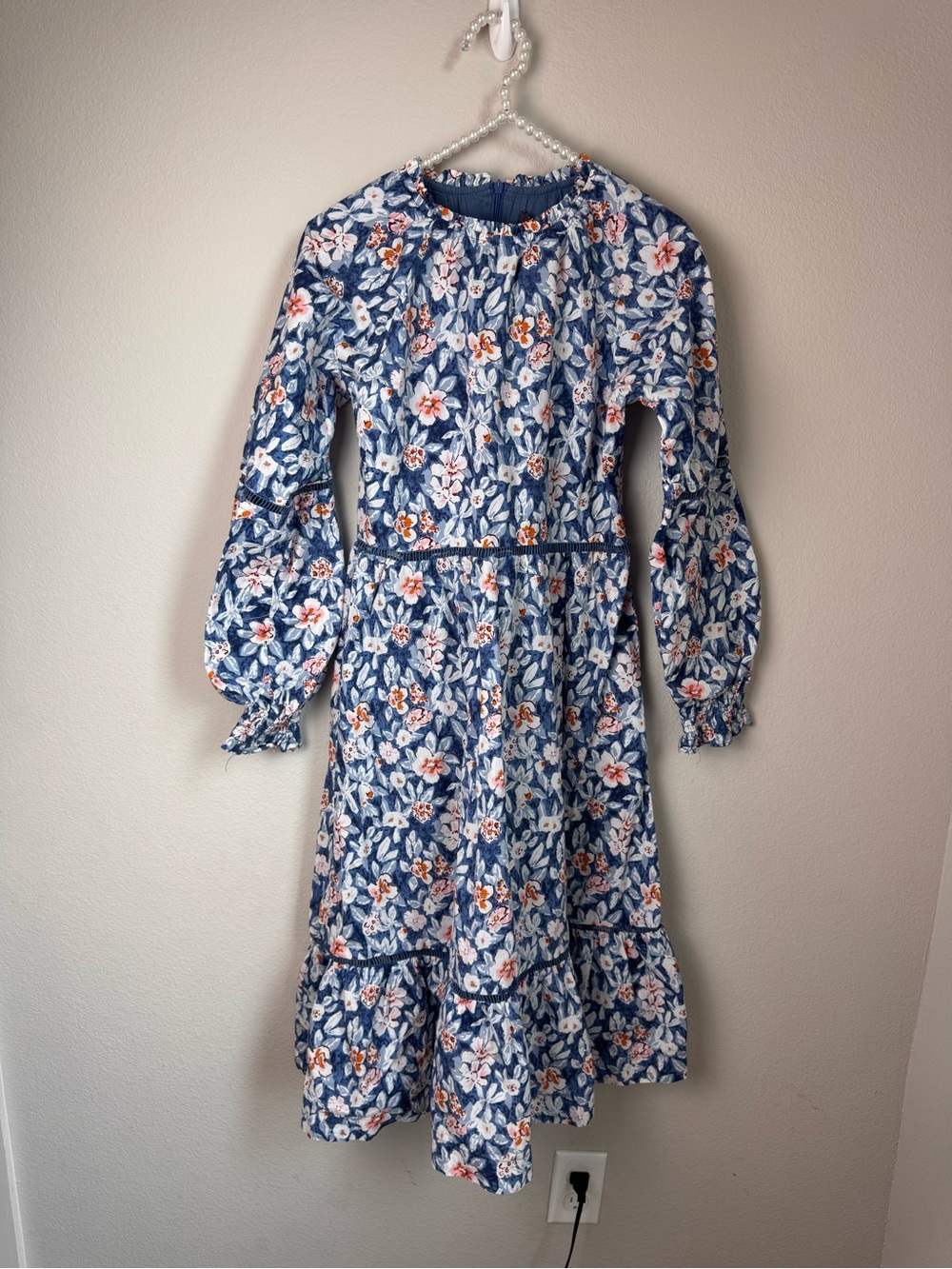 Mila Blue Floral Long Sleeve Midi Dress small